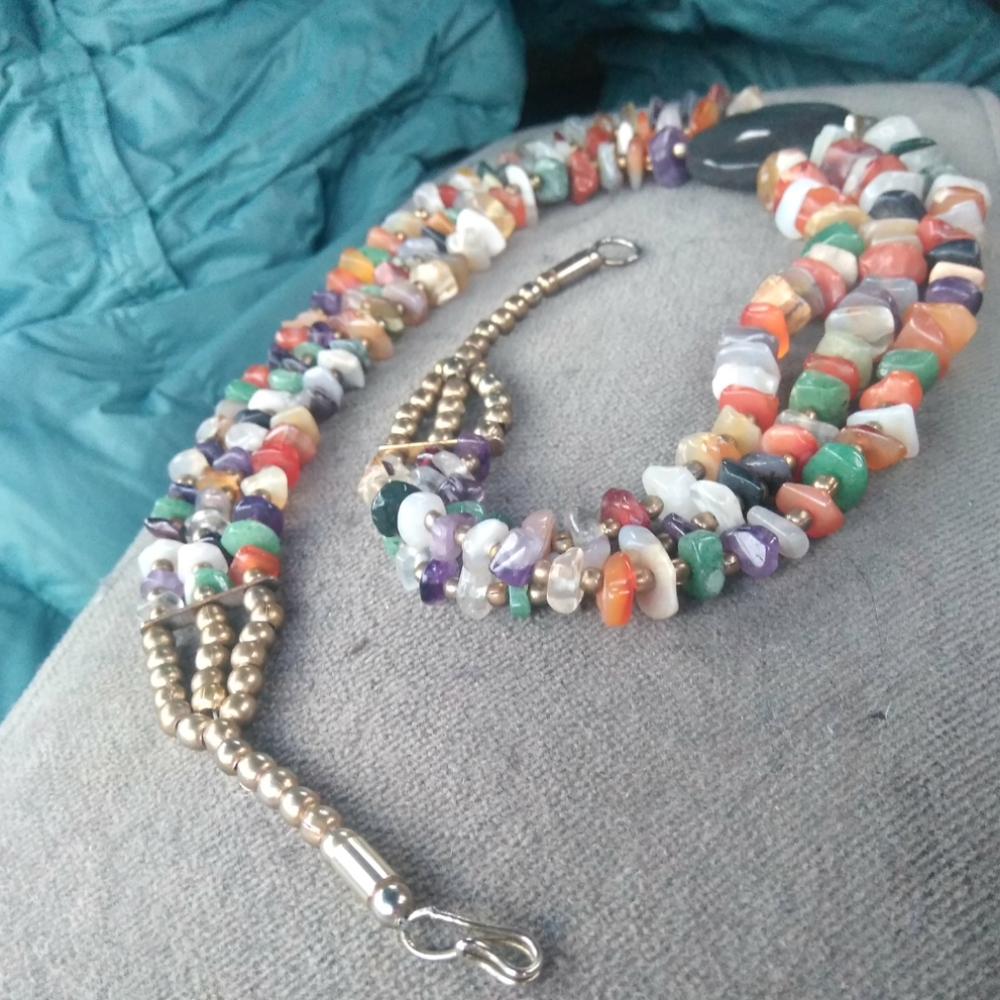 Fine Rainbow Agate Multistrand Statement Necklace